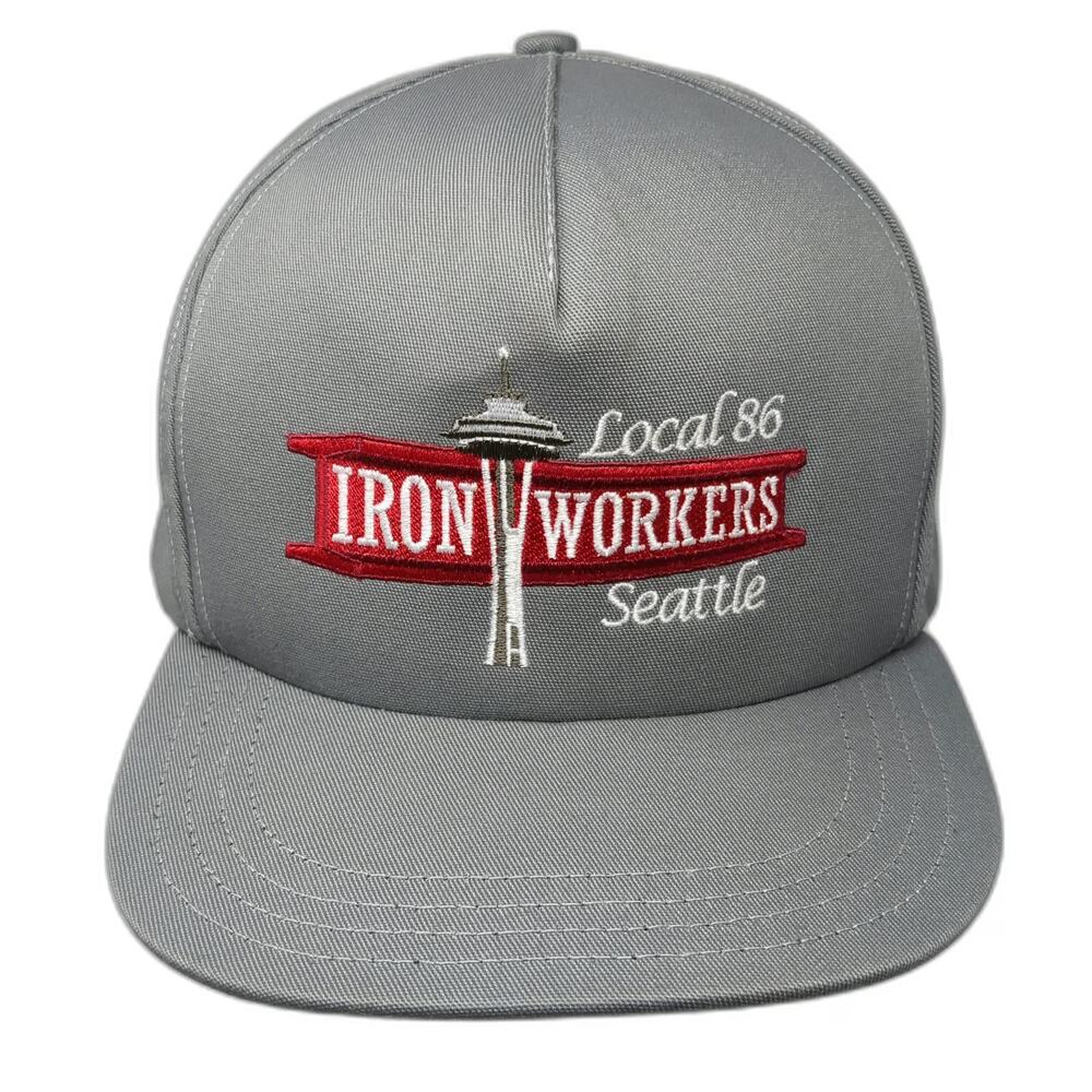 Unionwear 5 Panel Gray One Size Snapback Hat Seattle Iron Workers Local 86 USA
